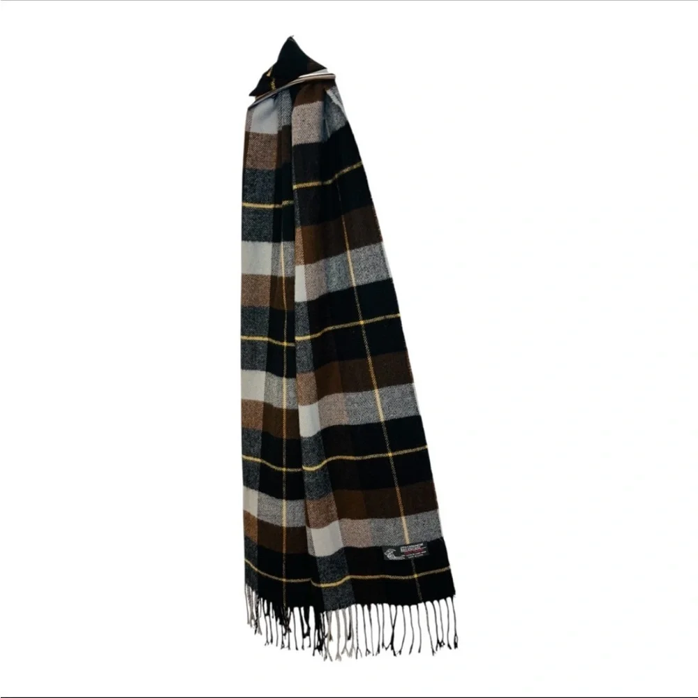 Cashmere Blend Scarf, Unisex Plaid in Black, Brown, and Gray, Italian Design, OS